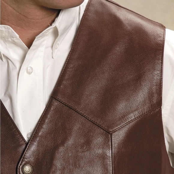Saguaro by Roper Western Vest Men's Size L Leather Brown Snap Button Rodeo - Picture 2 of 16